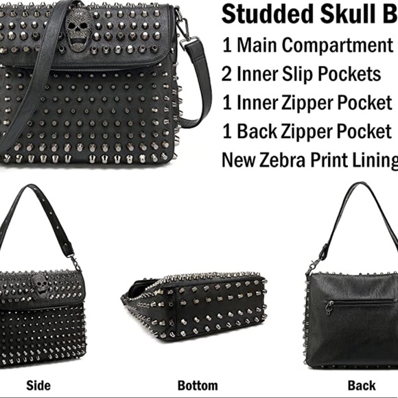 NWT SC LA Skull and Stud Rhinestone Bling Studded Crossbody … - Picture 12 of 13